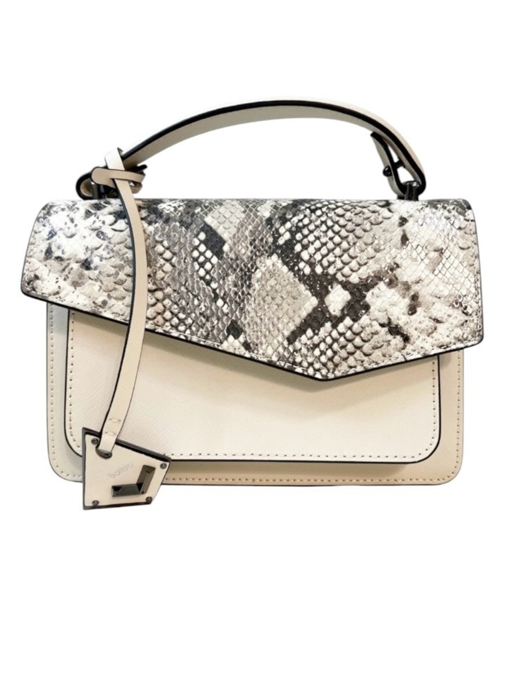 Botkier Cobble Hill Crossbody Top Handle Bag Creamy White Silver Snake